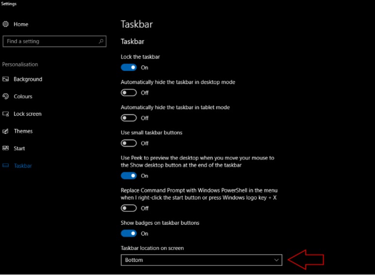 How To Change The Taskbar Location In Windows 10