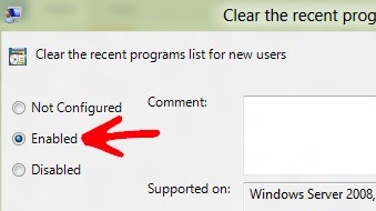 How to enable “Clear the recent programs list for new users” in Windows 8? Clear the recent programs list