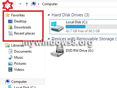 How to Add or Remove Favorites from the Navigation Pane of Windows 8? Windows 8 Favorites Displayed