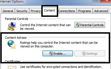 Content advisor internet explorer не появляется