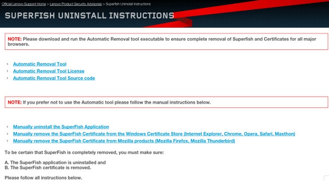 Lenovo releases Automatic Removal tool for Superfish Lenovo releases Automatic Removal tool for Superfish