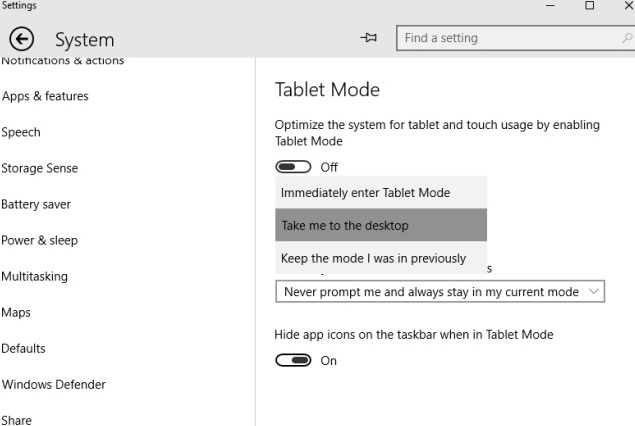 Windows 10 Build 10056 opens more settings for Tablet Mode Windows 10 Build 10056 opens more settings for Tablet Mode