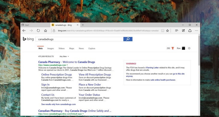 Bing will warn you if any online pharmacy you are searching is fake or malicious Bing will warn you if any online pharmacy you are searching is fake or malicious