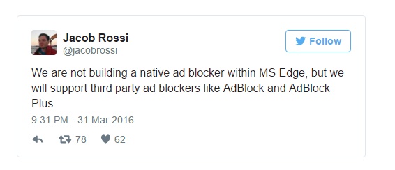 Microsoft not including ad blocker into Microsoft Edge browser Microsoft not including ad blocker into Microsoft Edge browser
