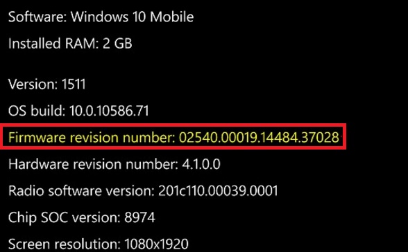How to Find Firmware Revision Number of Windows 10 Mobile Phone? How to Find Firmware Revision Number of Windows 10 Mobile Phone?