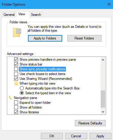 How to Hide or Show Sync Provider Notifications within File Explorer in Windows 10?
