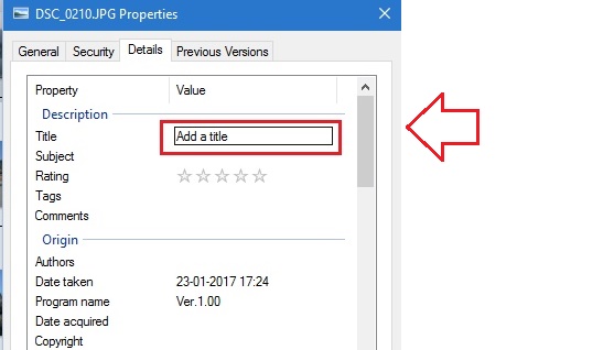 How To Add Title, Additional Description About An Image File on Windows 10?