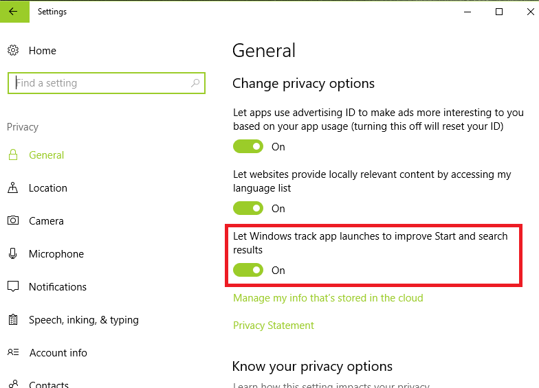 How To Prevent Windows From Tracking App Launches on Windows 10?