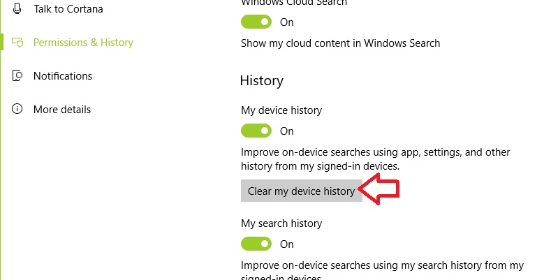 How To Clear Device History From Cortana Search Results In Windows 10?