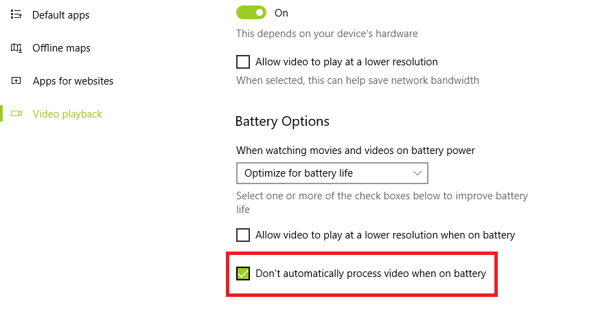 How To Disable Automatic Processing Of Video When On Battery?