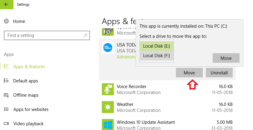 How To Move An App From One Drive To Another In Windows 10?