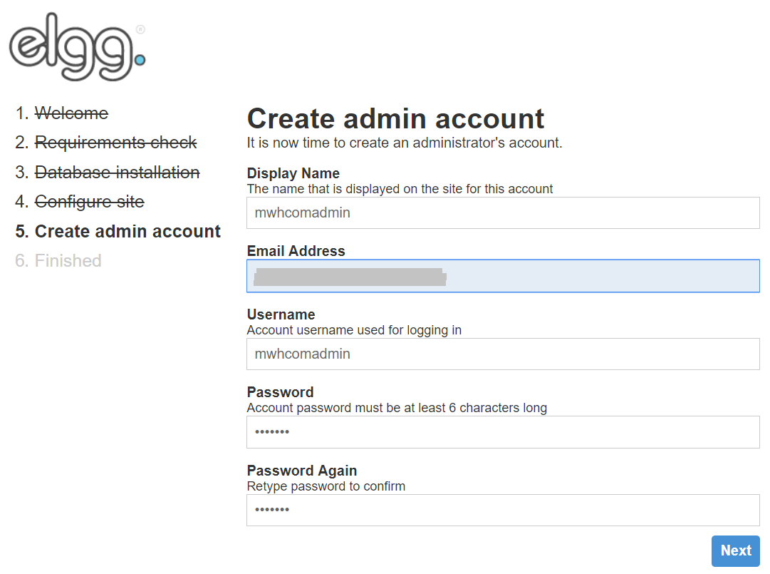 create admin account elgg