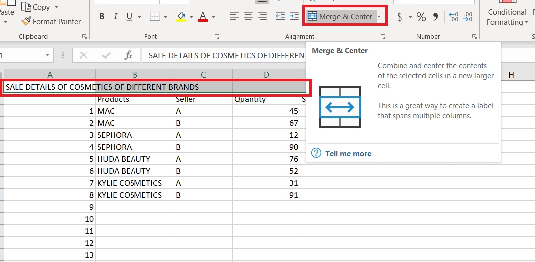 how to merge cells in a table microsoft excel