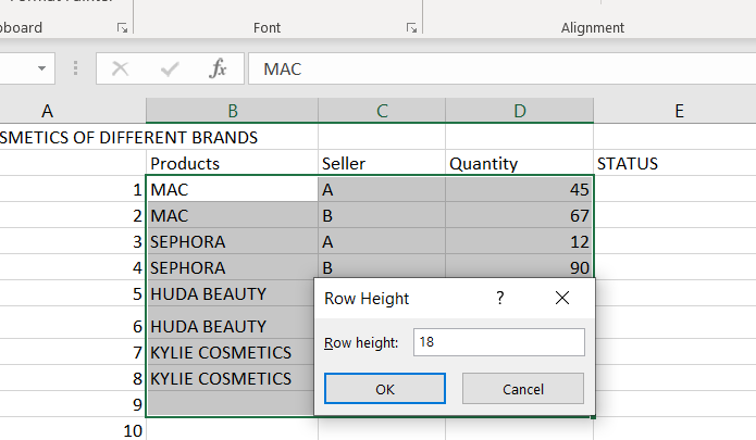 resize excel table for mac