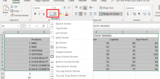 How To Insert Borders In MS Excel Tables? border