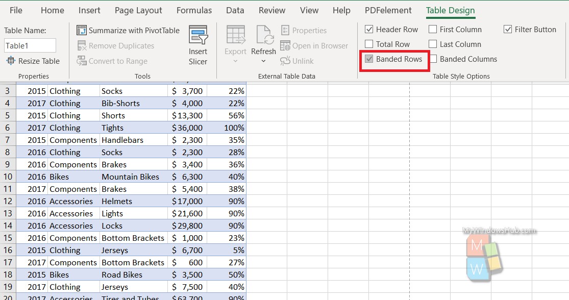 banded rows ms excel