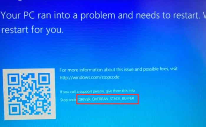 windows stop code driver overran stack buffer