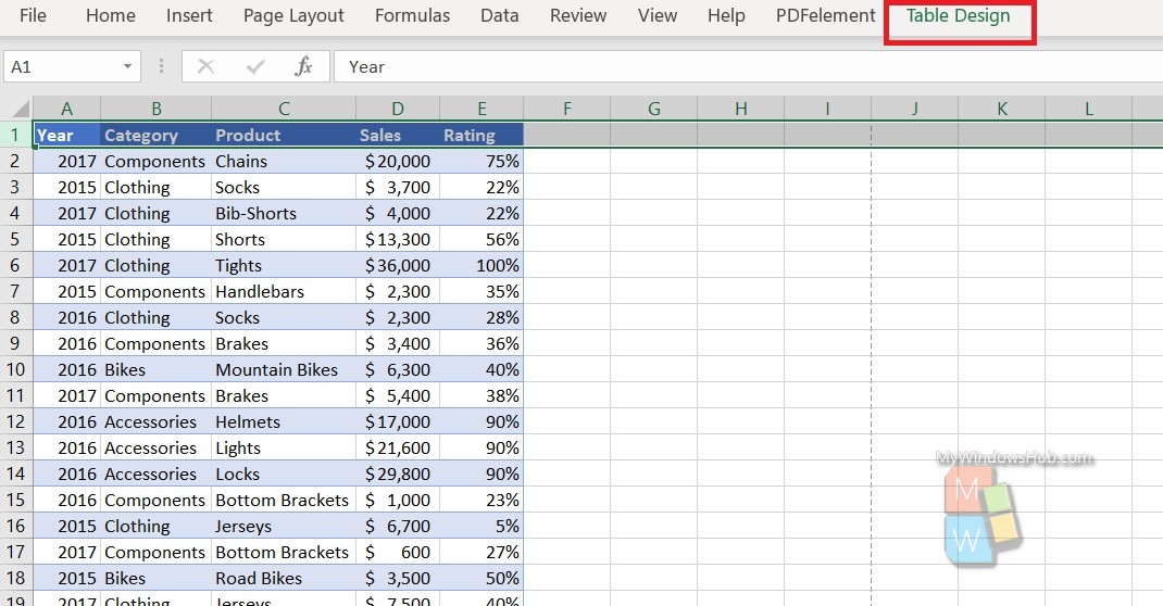 table design ms excel