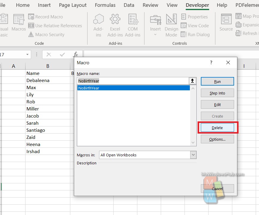 Delete A VBA Macro In MS Excel WorkSheet