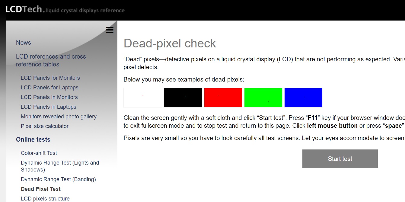 dead pixel check image
