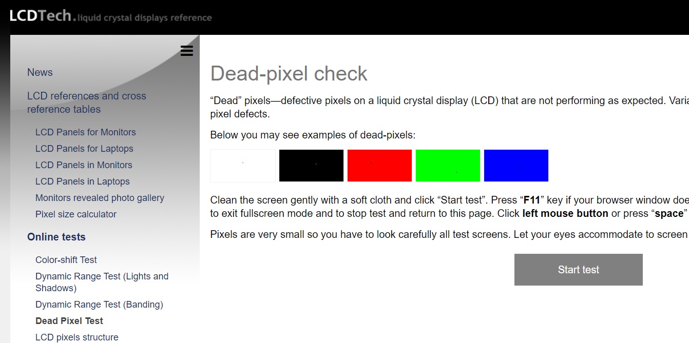 asus monitor pixel tester