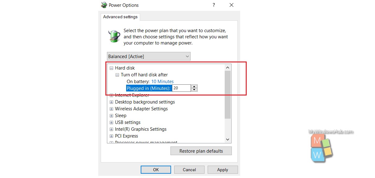 How To Change "Turn Off Hard Disk After Idle" In Windows 10