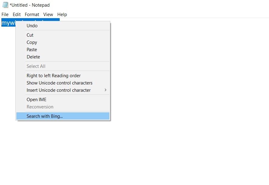 How To Search From Notepad Application With Bing On Windows 10?