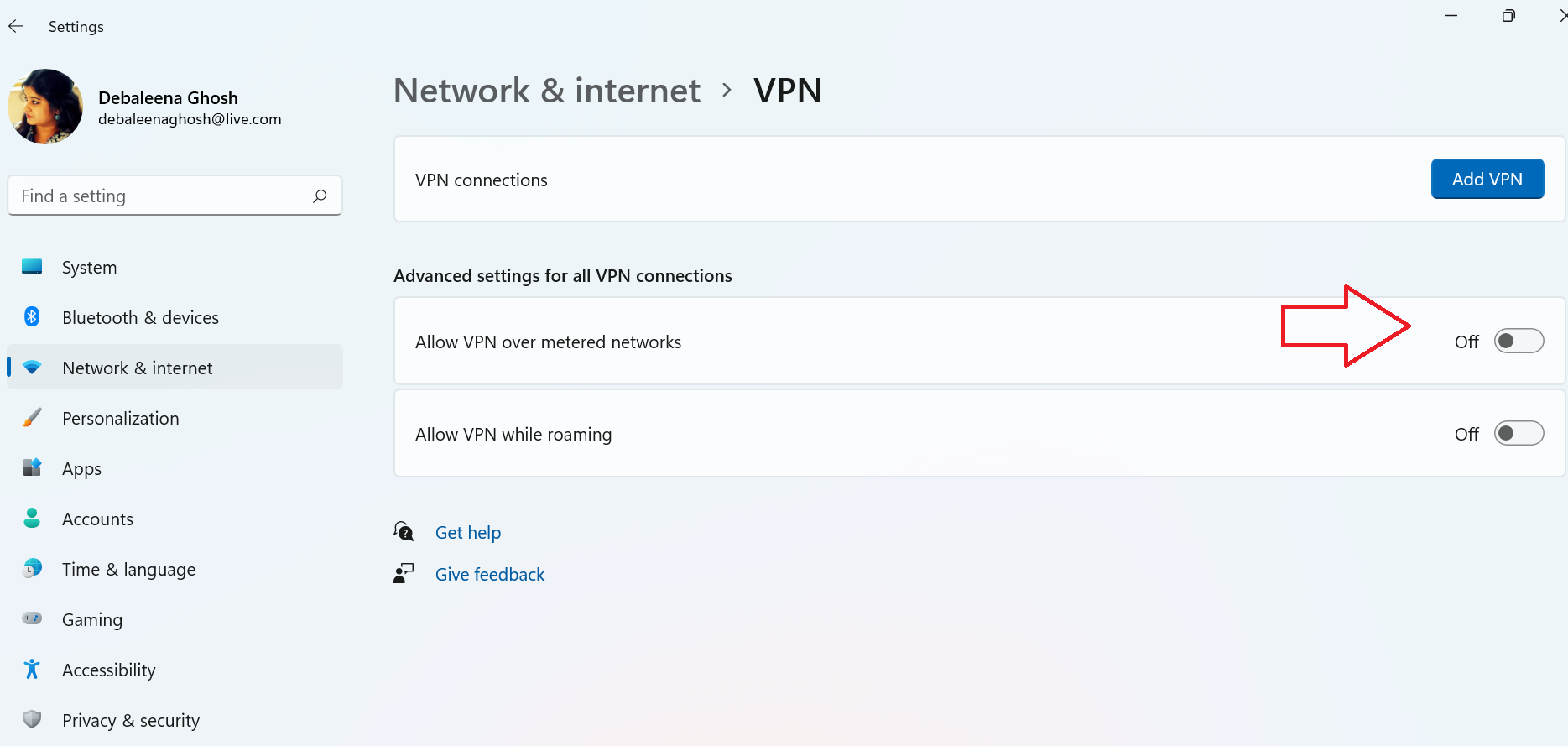 How To Turn On/Off VPN For Roaming And Metered Connection In Windows 11