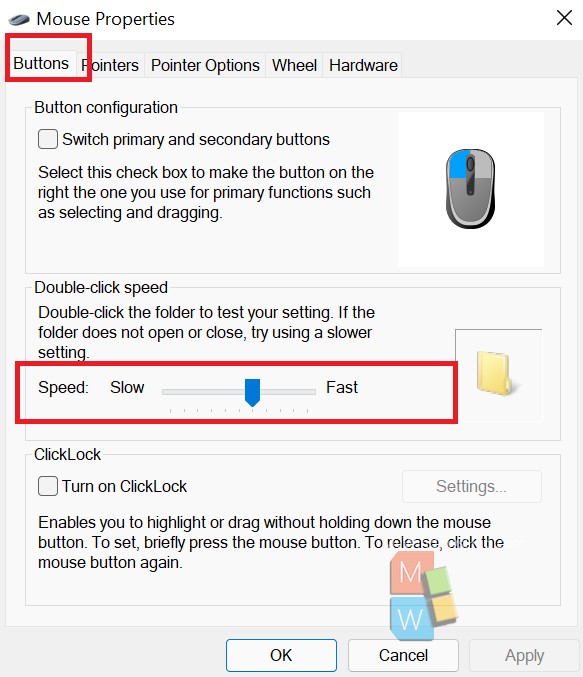 Windows 11 Mouse double click speed change