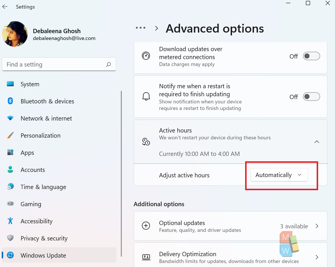 How To Set Active Hours for Windows Update in Windows 11 manual automatic
