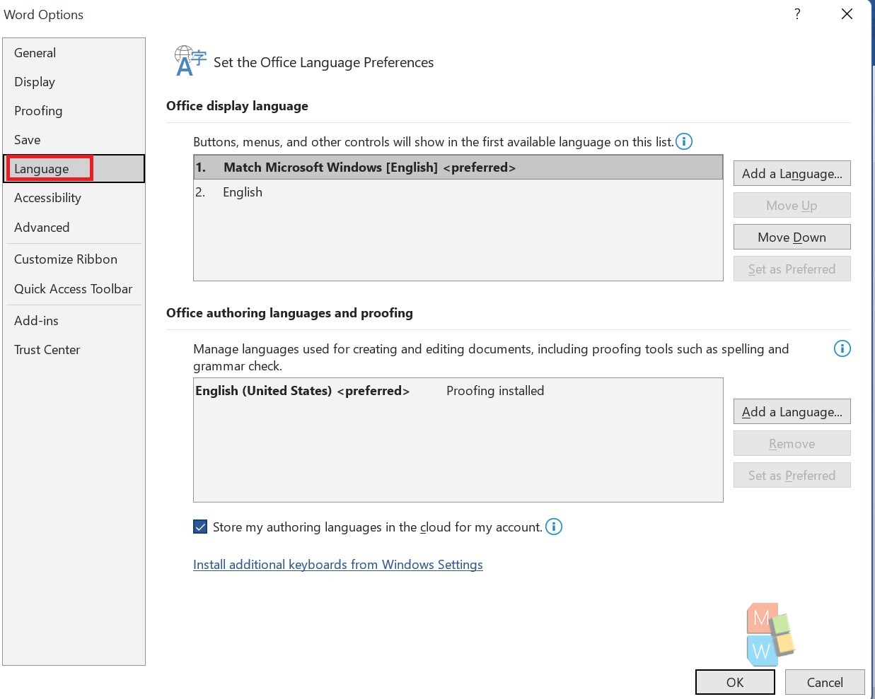 change language in MS Office